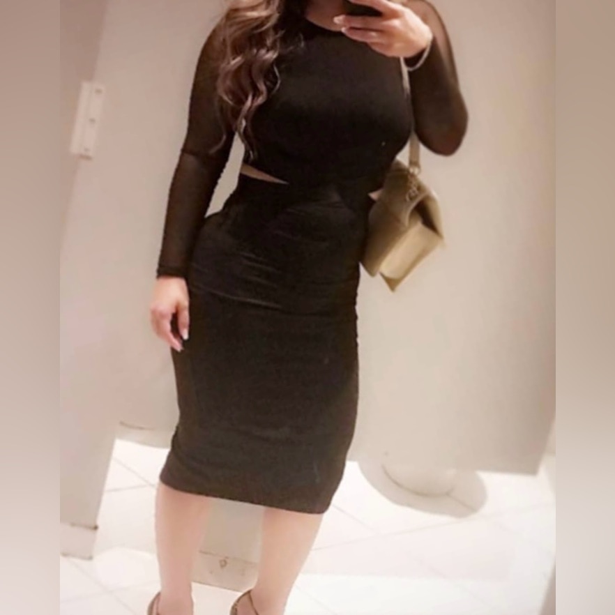 Bebe Cut Out Midi Dress Mesh Sleeves